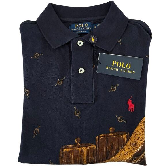 Polo Ralph Lauren Equestrian Saddle Polo Shirt Navy Blue Horseshoe Print Small - Picture 3 of 8